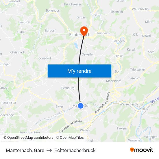 Manternach, Gare to Echternacherbrück map