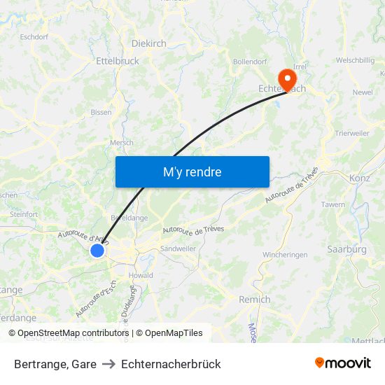 Bertrange, Gare to Echternacherbrück map