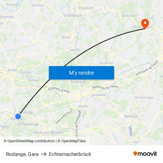 Rodange, Gare to Echternacherbrück map