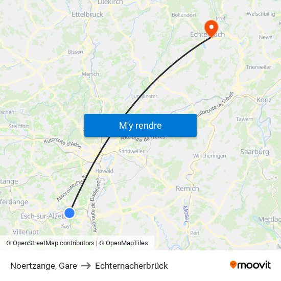 Noertzange, Gare to Echternacherbrück map