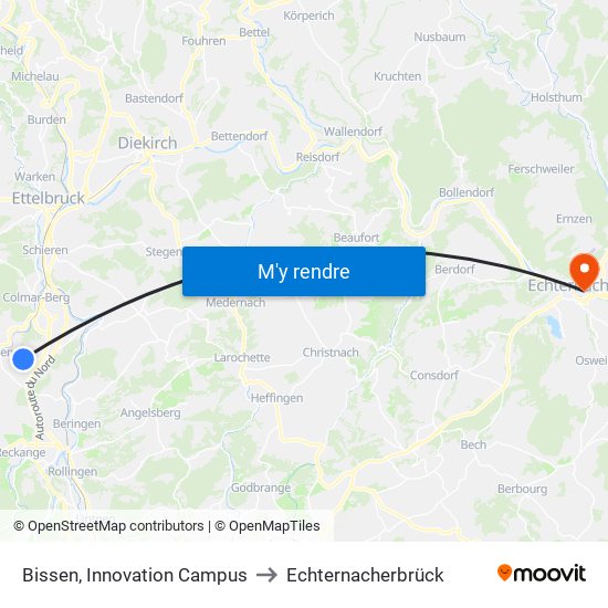 Bissen, Innovation Campus to Echternacherbrück map