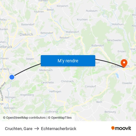Cruchten, Gare to Echternacherbrück map