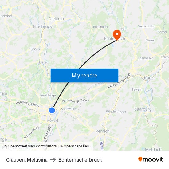 Clausen, Melusina to Echternacherbrück map