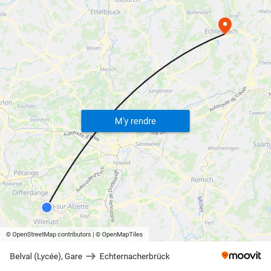 Belval (Lycée), Gare to Echternacherbrück map