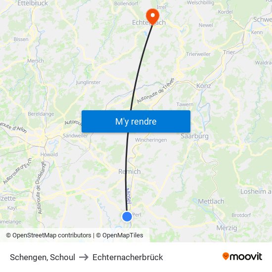 Schengen, Schoul to Echternacherbrück map