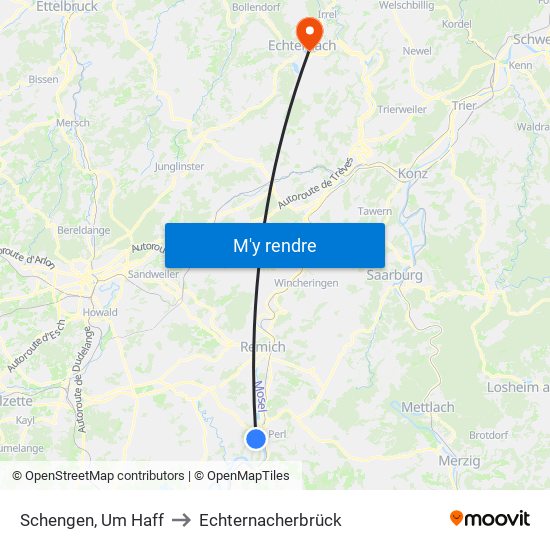Schengen, Um Haff to Echternacherbrück map