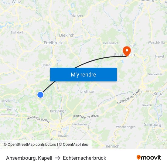 Ansembourg, Kapell to Echternacherbrück map