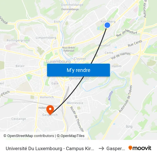 Université Du Luxembourg - Campus Kirchberg to Gasperich map