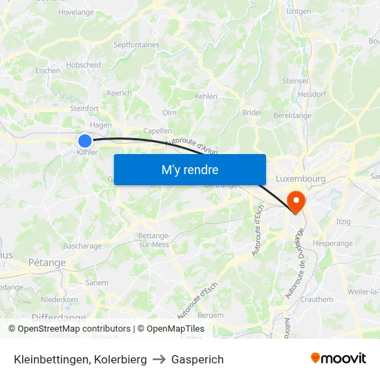 Kleinbettingen, Kolerbierg to Gasperich map