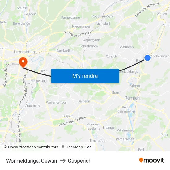 Wormeldange, Gewan to Gasperich map