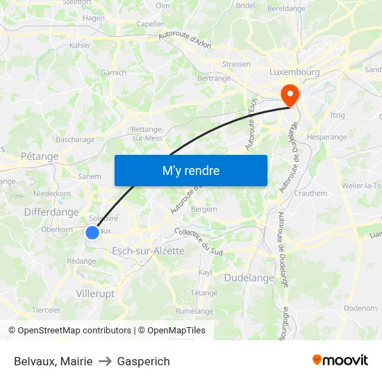 Belvaux, Mairie to Gasperich map