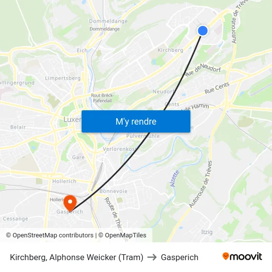 Kirchberg, Alphonse Weicker (Tram) to Gasperich map