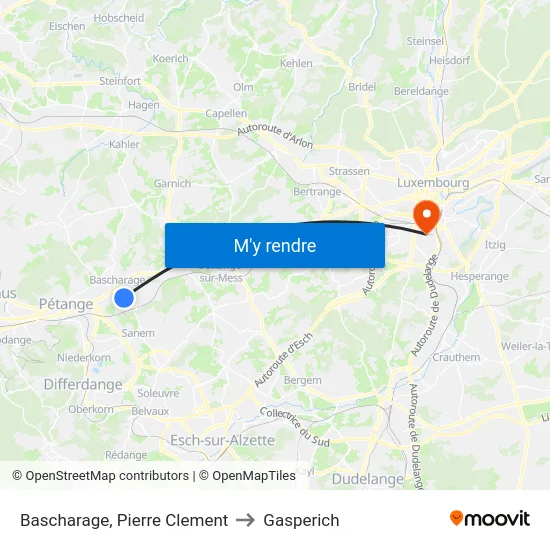 Bascharage, Pierre Clement to Gasperich map
