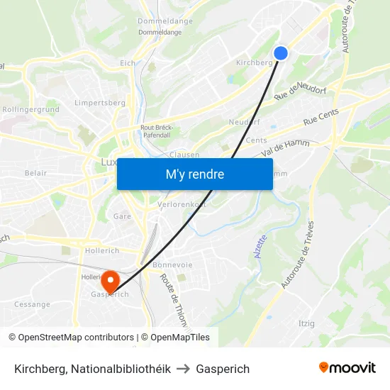 Kirchberg, Nationalbibliothéik to Gasperich map