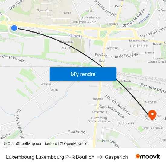 Luxembourg Luxembourg P+R Bouillon to Gasperich map