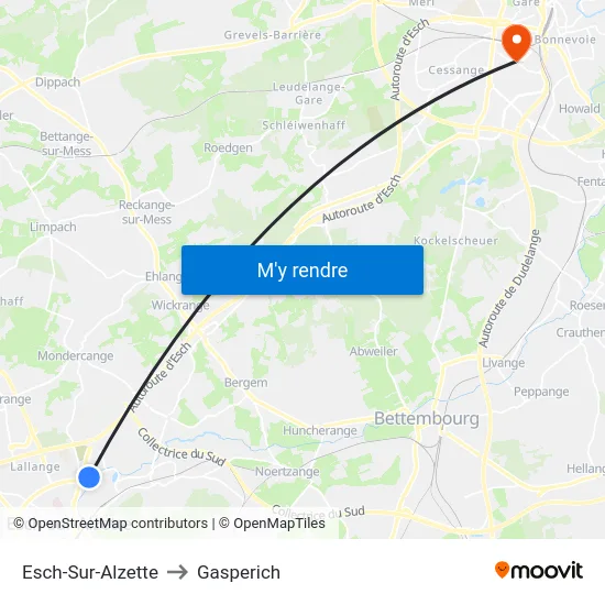 Esch-Sur-Alzette to Gasperich map