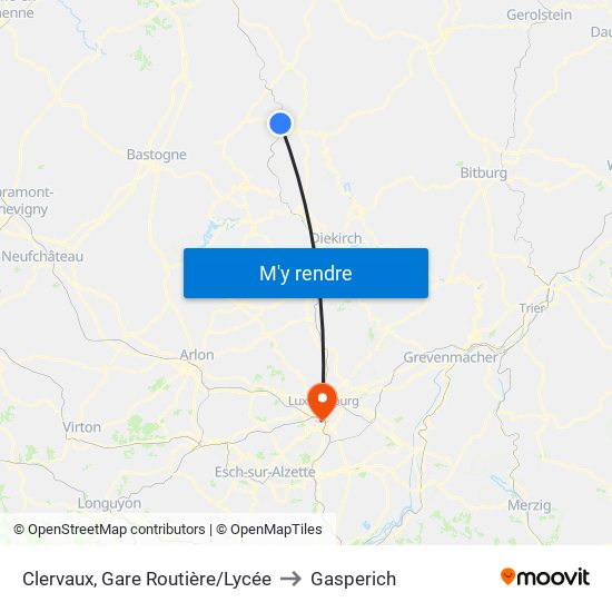 Clervaux, Gare Routière/Lycée to Gasperich map