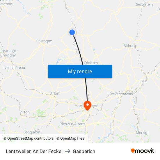 Lentzweiler, An Der Feckel to Gasperich map