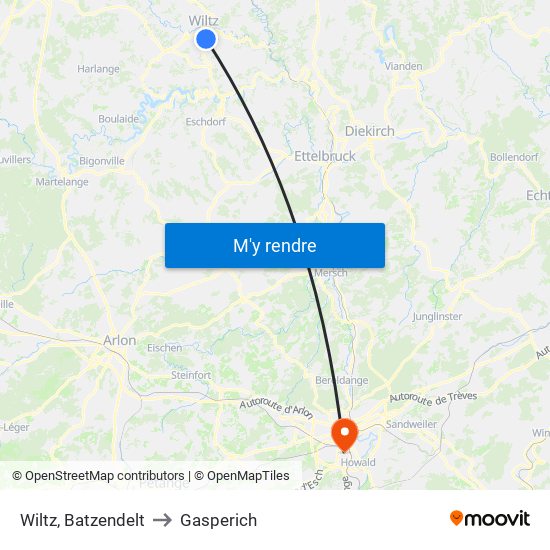 Wiltz, Batzendelt to Gasperich map