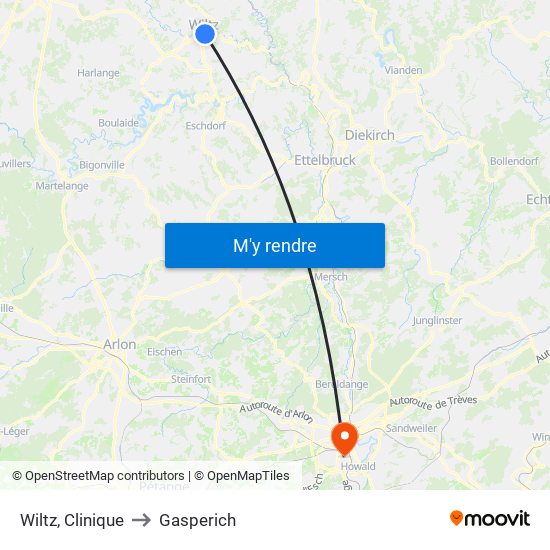Wiltz, Clinique to Gasperich map
