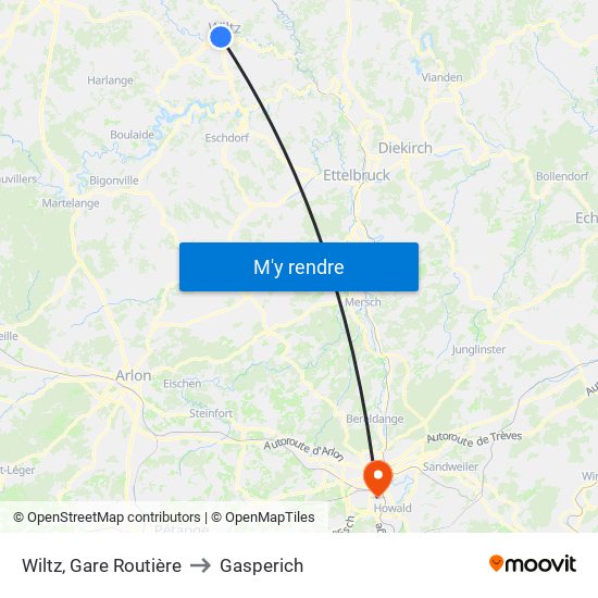 Wiltz, Gare Routière to Gasperich map