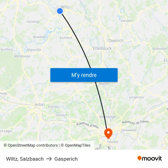 Wiltz, Salzbaach to Gasperich map
