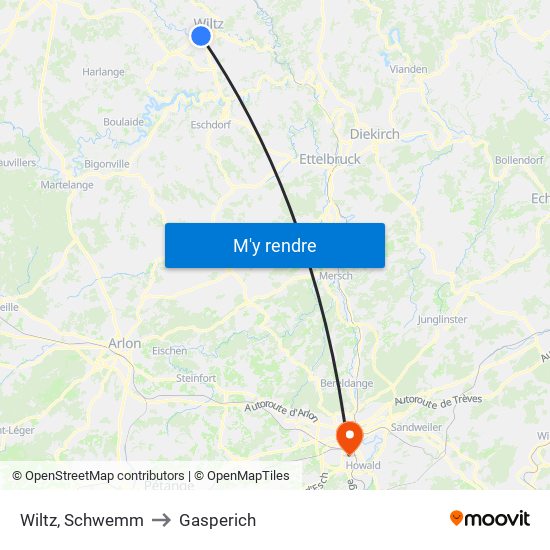 Wiltz, Schwemm to Gasperich map