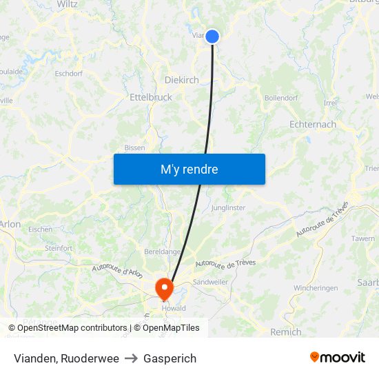 Vianden, Ruoderwee to Gasperich map