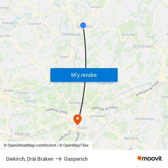 Diekirch, Dräi Braken to Gasperich map