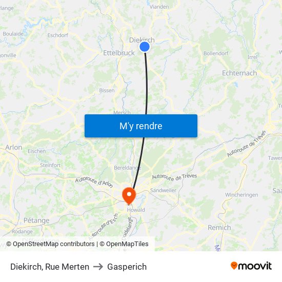 Diekirch, Rue Merten to Gasperich map