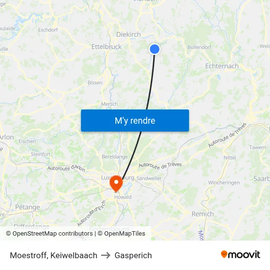 Moestroff, Keiwelbaach to Gasperich map