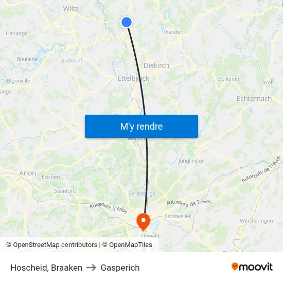 Hoscheid, Braaken to Gasperich map