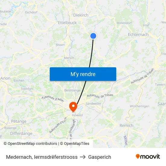 Medernach, Iermsdrëferstrooss to Gasperich map