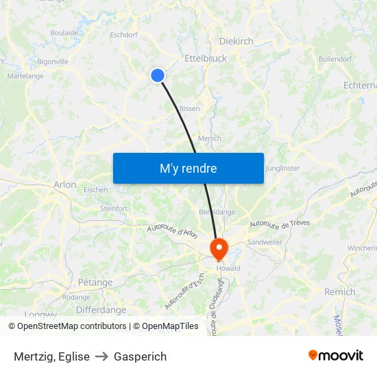 Mertzig, Eglise to Gasperich map