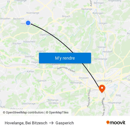 Hovelange, Bei Bitzesch to Gasperich map