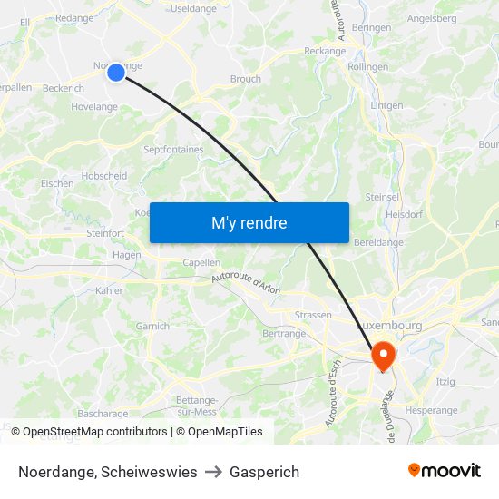 Noerdange, Scheiweswies to Gasperich map