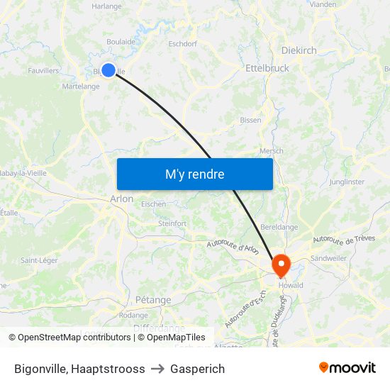 Bigonville, Haaptstrooss to Gasperich map