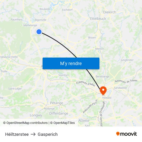 Héiltzerstee to Gasperich map