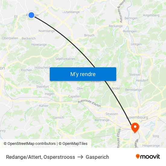 Redange/Attert, Osperstrooss to Gasperich map