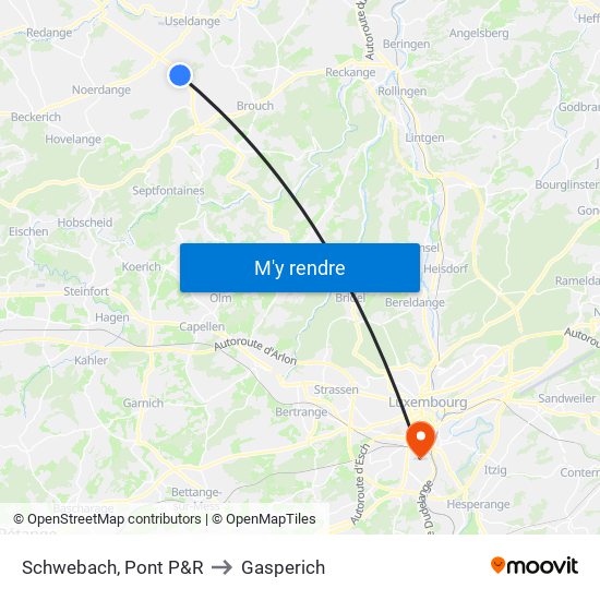 Schwebach, Pont P&R to Gasperich map