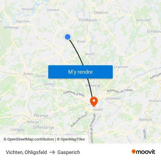 Vichten, Ohligsfeld to Gasperich map