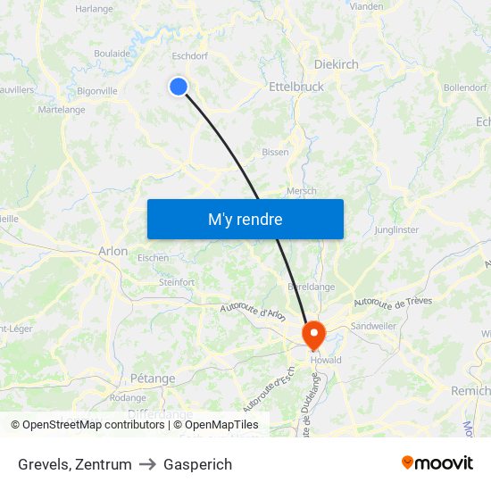 Grevels, Zentrum to Gasperich map