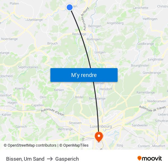 Bissen, Um Sand to Gasperich map