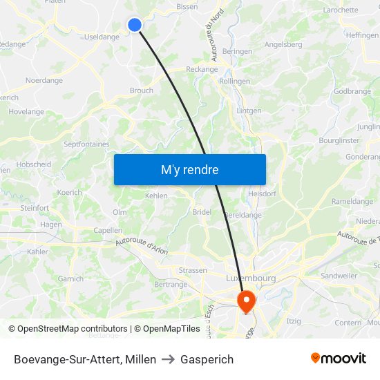 Boevange-Sur-Attert, Millen to Gasperich map