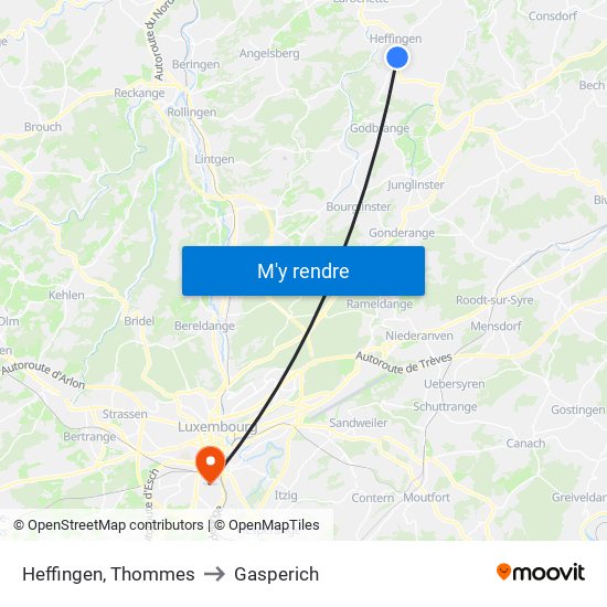 Heffingen, Thommes to Gasperich map