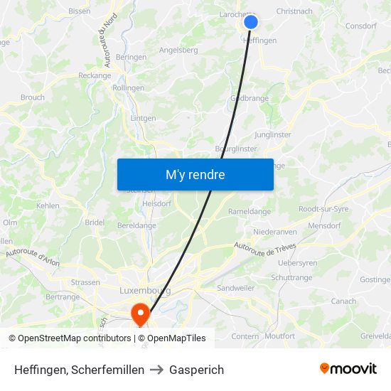 Heffingen, Scherfemillen to Gasperich map