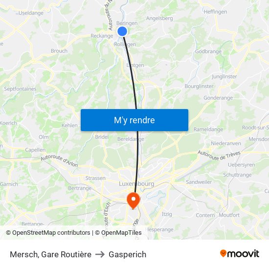 Mersch, Gare Routière to Gasperich map