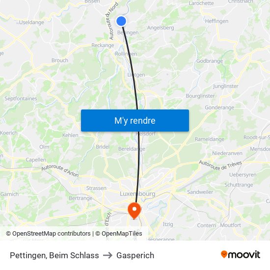 Pettingen, Beim Schlass to Gasperich map