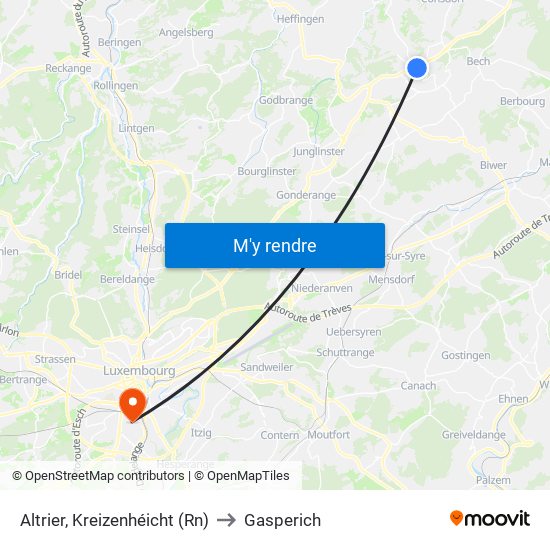 Altrier, Kreizenhéicht (Rn) to Gasperich map