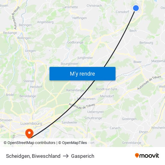 Scheidgen, Biweschland to Gasperich map